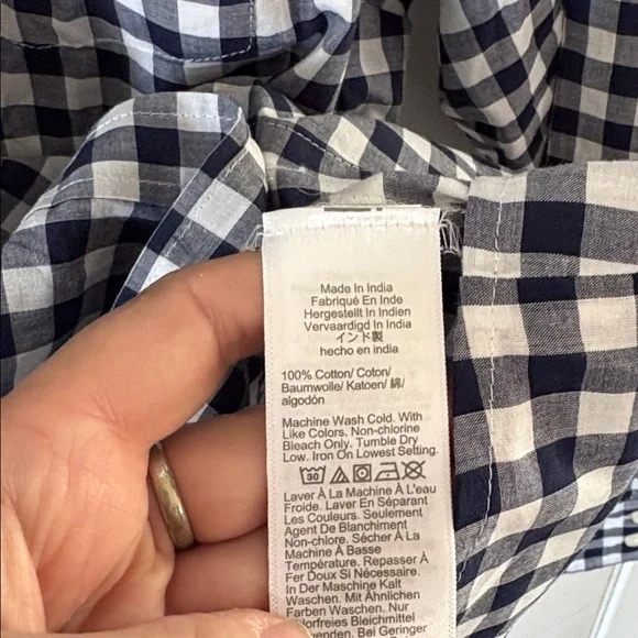 J Crew navy white gingham long sleeve button down cotton shirt Size XXL - Picture 8 of 9